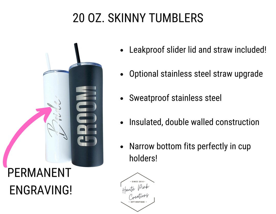 Personalized 20oz Skinny Tumbler – Laser Engraved Name, Stainless Steel, Double-Wall Insulated, With Lid & Straw, 13 Colors